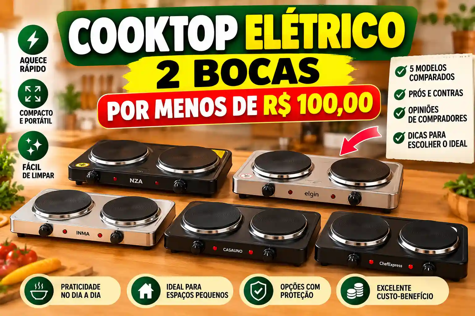 Comparativo de cooktops elétricos portáteis de 2 bocas com dicas para escolher um modelo econômico